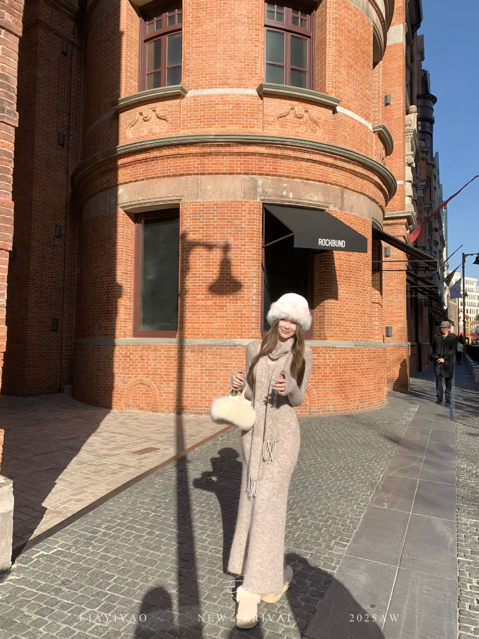 EIA一尧【茶系慵懒调】冬季气质女人显瘦毛织连衣裙收腰慵懒百搭裙