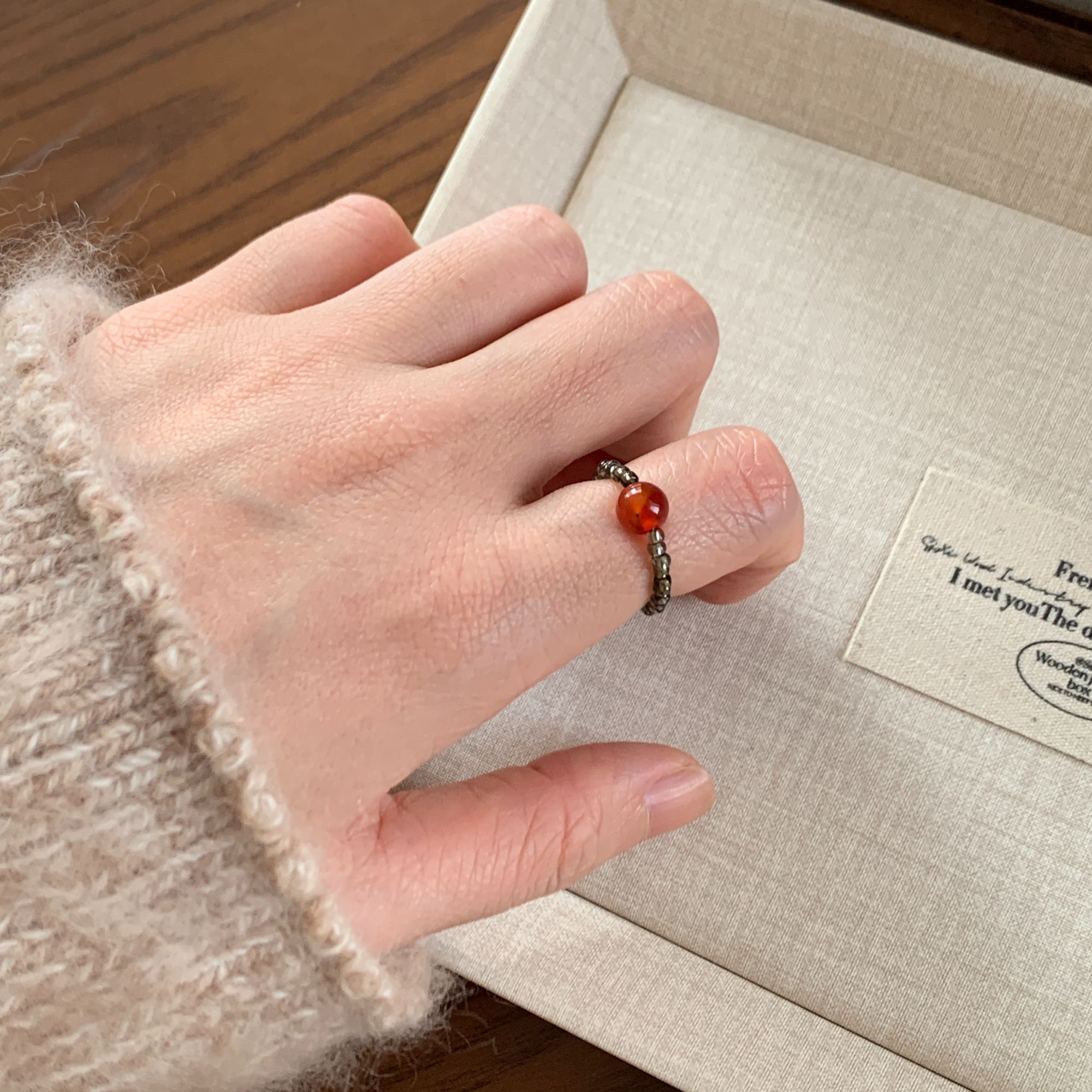 925银琉璃戒指 燕归yangui 925纯银【红珠戒指】红色码瑙琉璃戒指