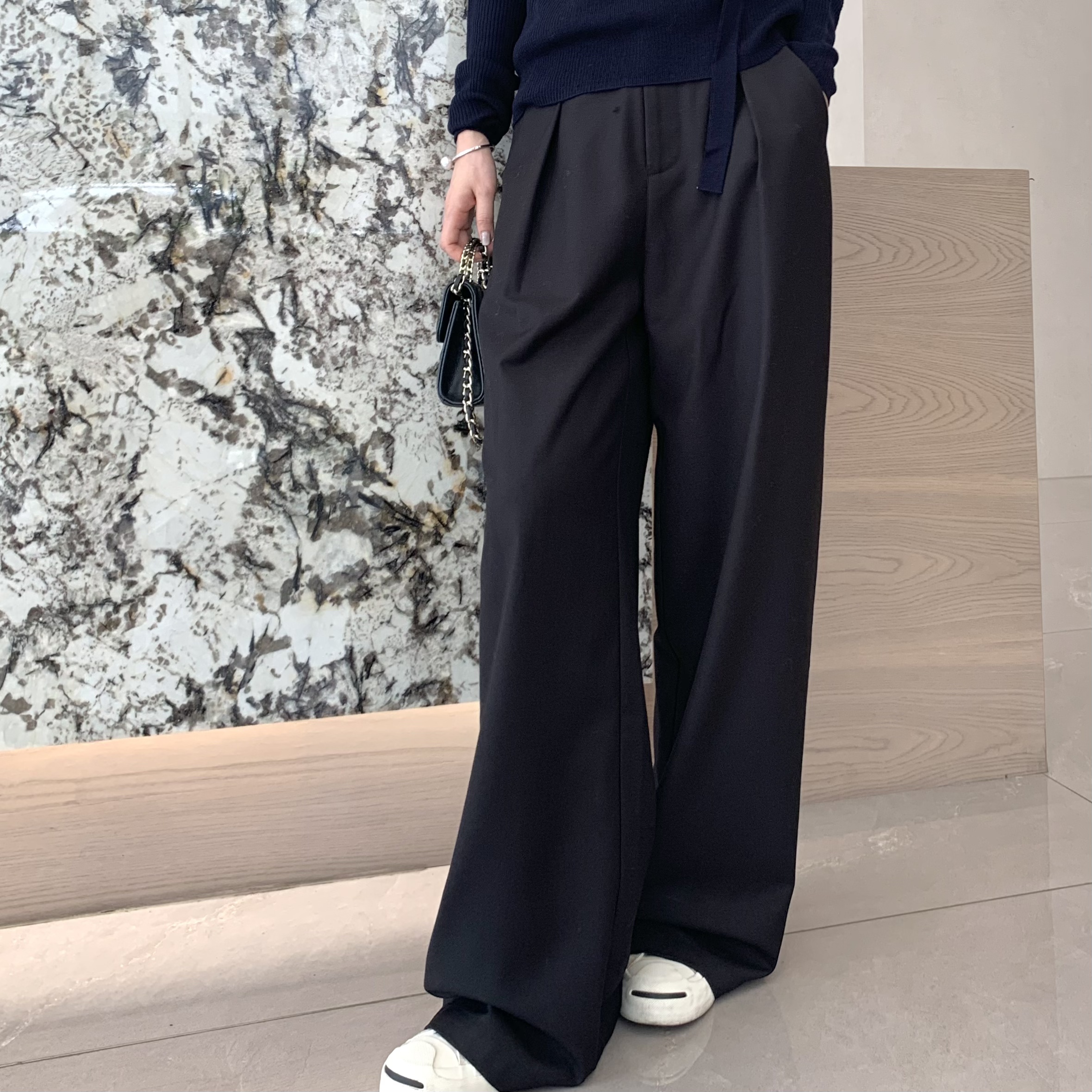黑色美式休闲西裤女早秋款垂坠感裤子修身显瘦直筒西装裤KU002
