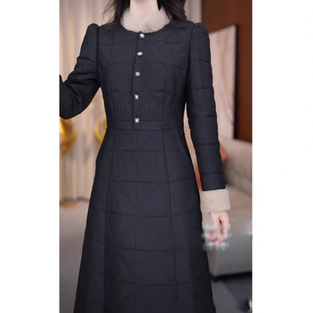 A0959新款秋冬收腰显瘦气质加棉加厚连衣裙