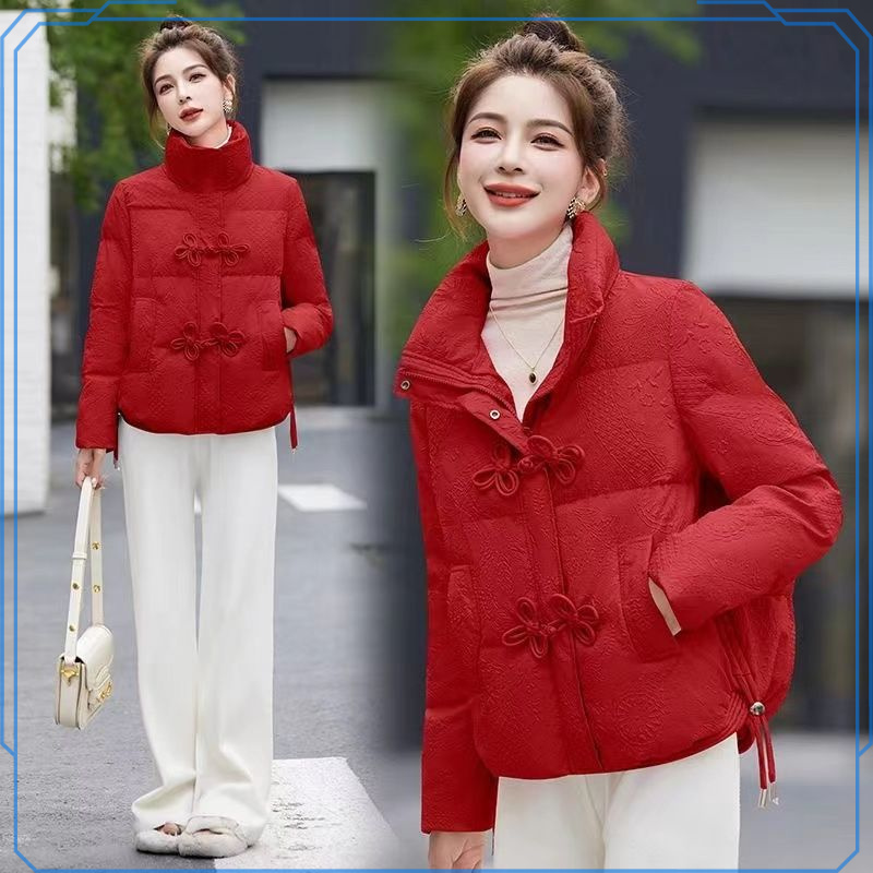 九江中式国风加绒棉服女冬2024新款小个子短款轻薄品牌夹棉衣O2