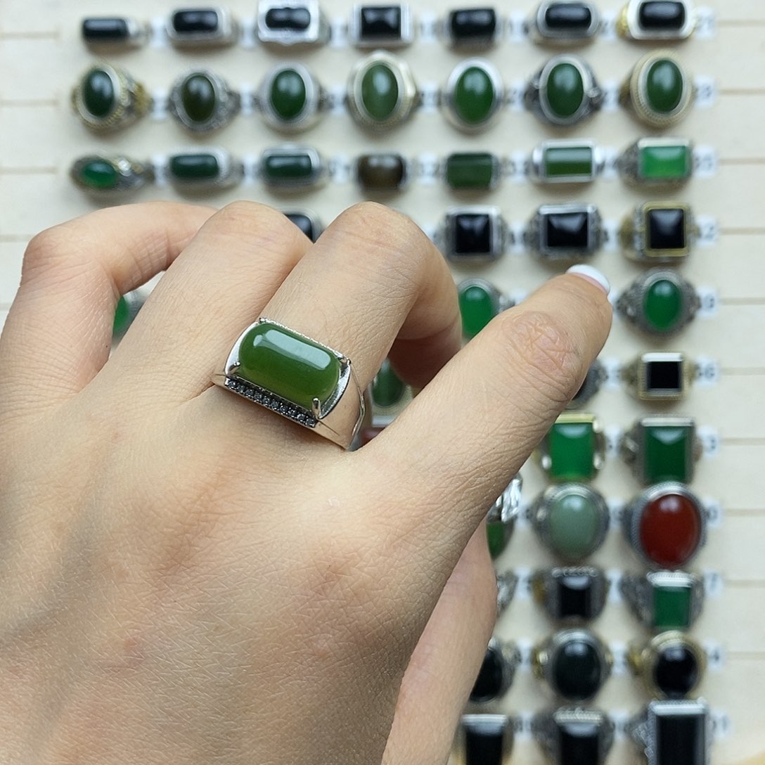 和田玉戒指银S925镶嵌