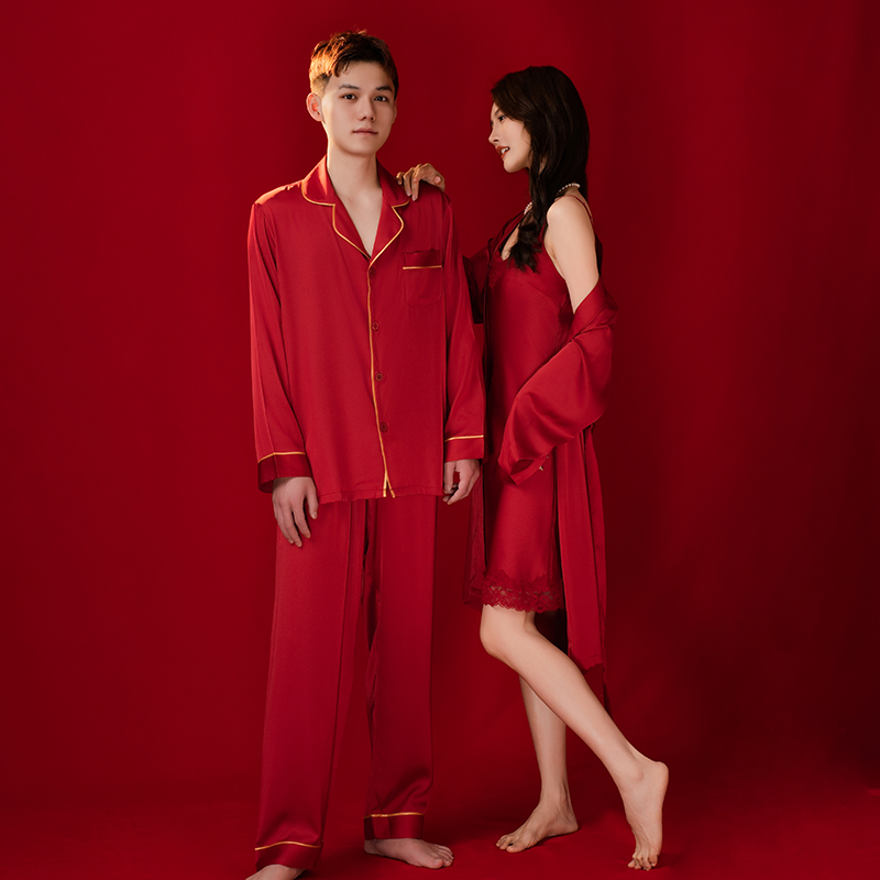 达芬奇密码【纯红金】2026新款上新家居服情侣红色春秋季新婚新娘
