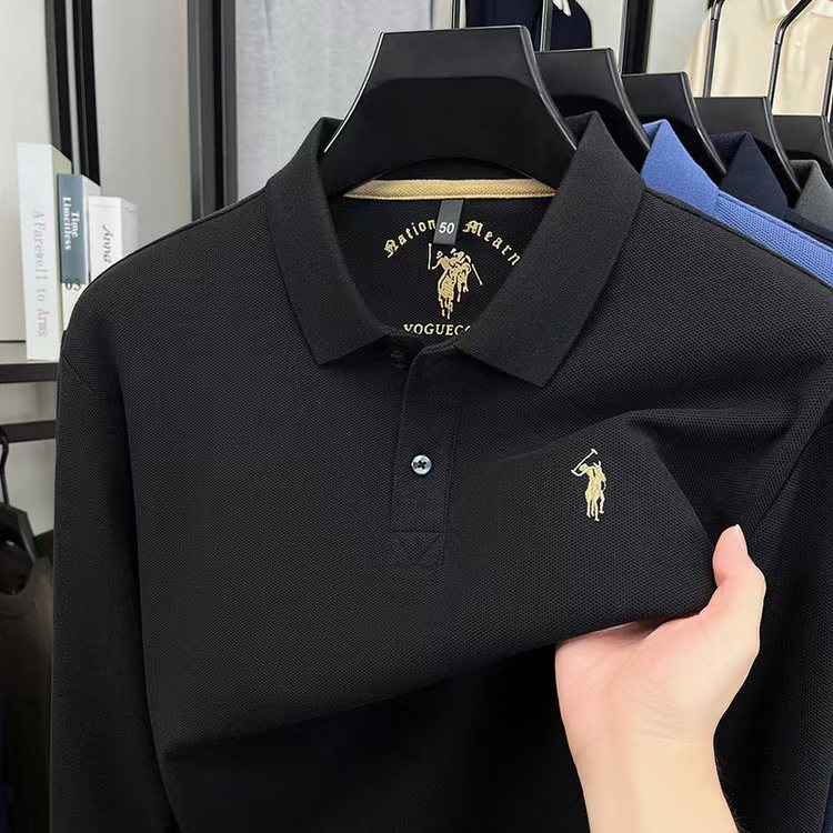 ATFASHION25新款长袖polo针织衫100%纯棉小马刺绣翻领