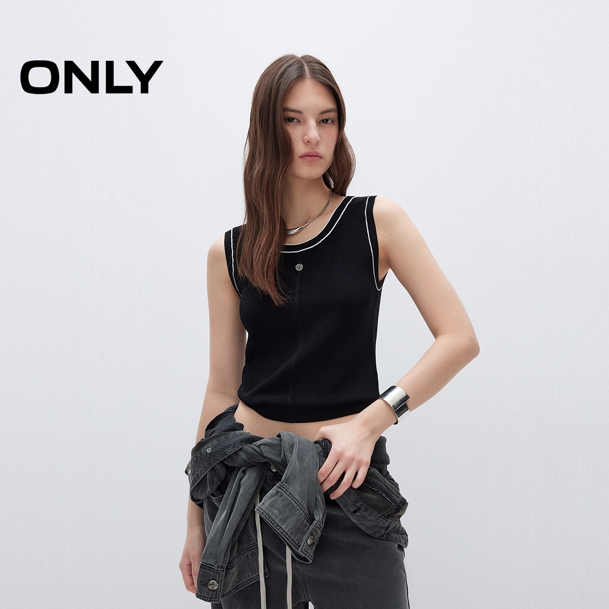 ONLY2025秋季新款经典百搭轻薄弹力撞色背心针织衫女|12513H010