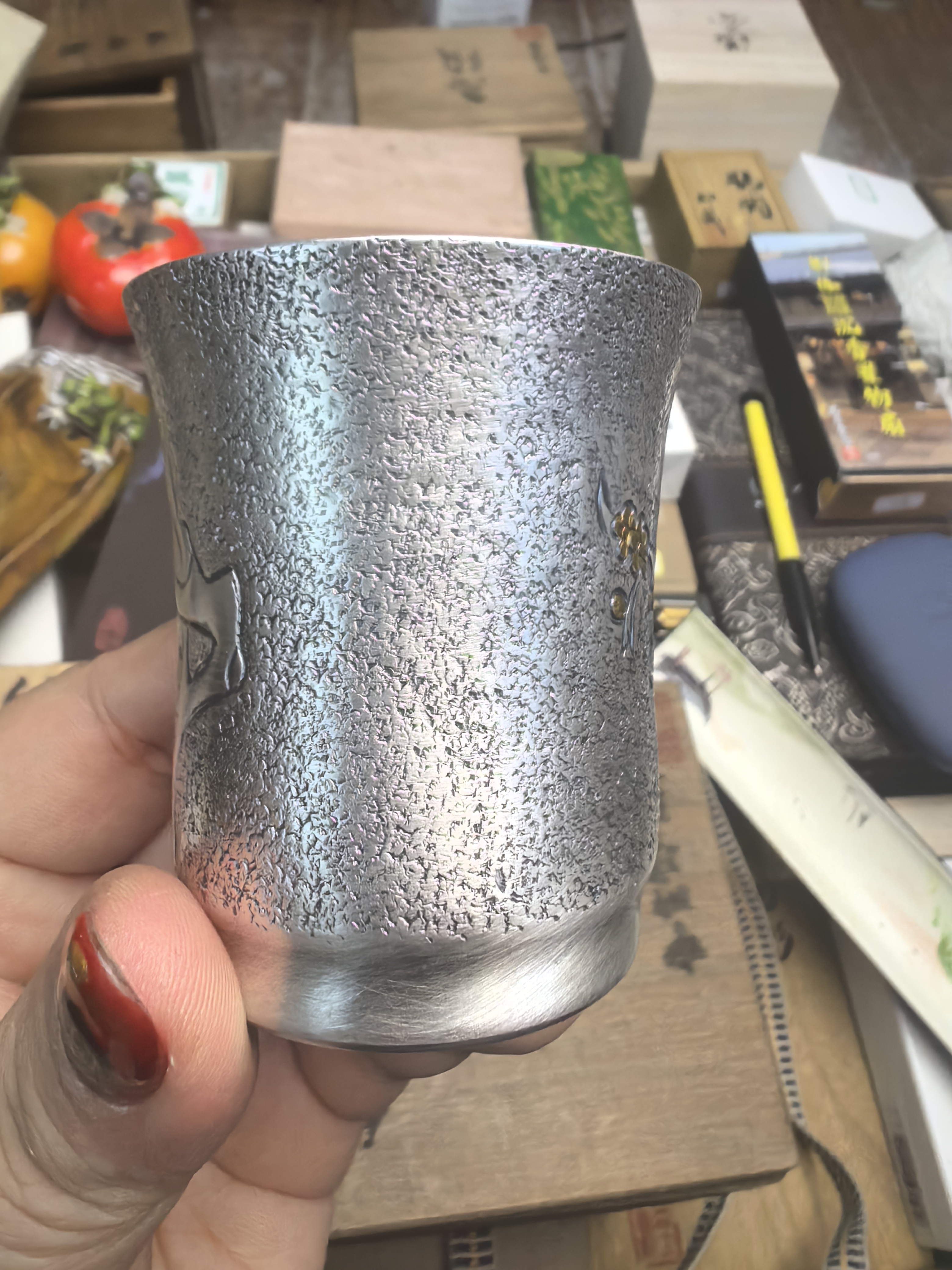 瓷胎银百福杯品茗陶瓷客杯702