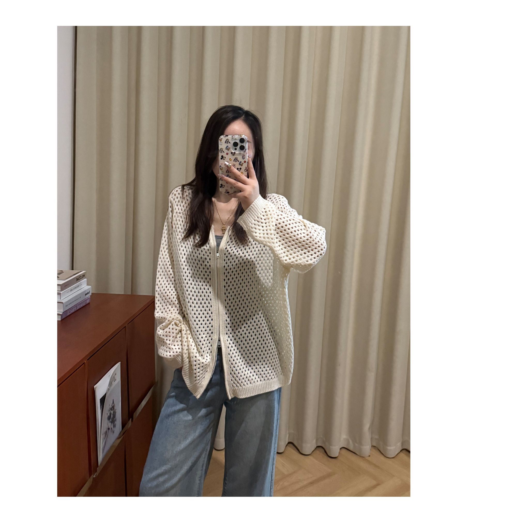 曼姐【拉链镂空针织】设计感镂空针织衫女爆款显瘦气质外搭上衣