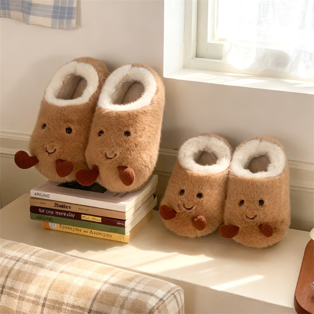 细细条 ins可爱土豆毛绒保暖儿童棉拖鞋居家亲子男童女童毛毛鞋冬