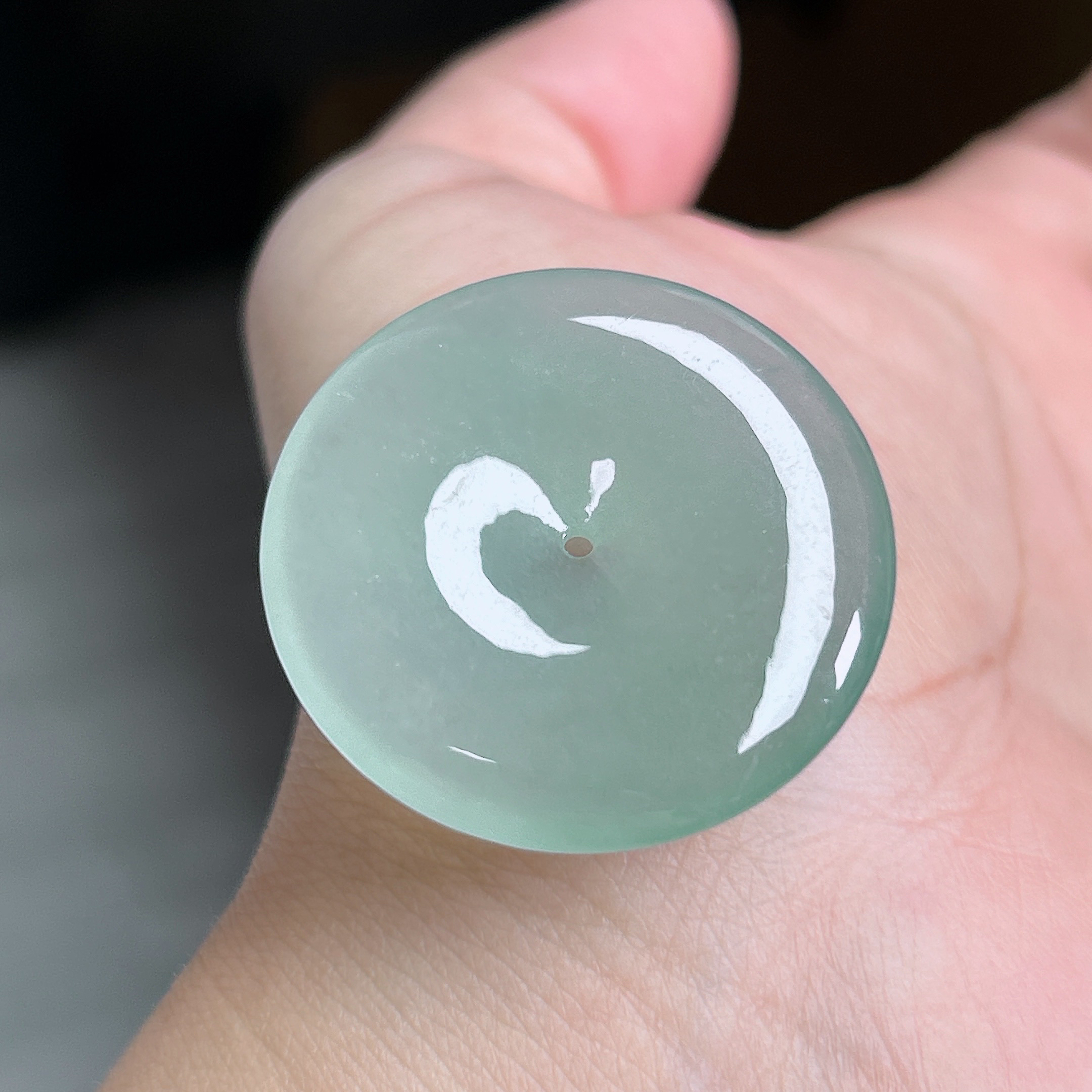 缅甸天然A货翡翠冰种晴绿平安扣吊坠满绿甜绿纯色大扣子31.7×5.5