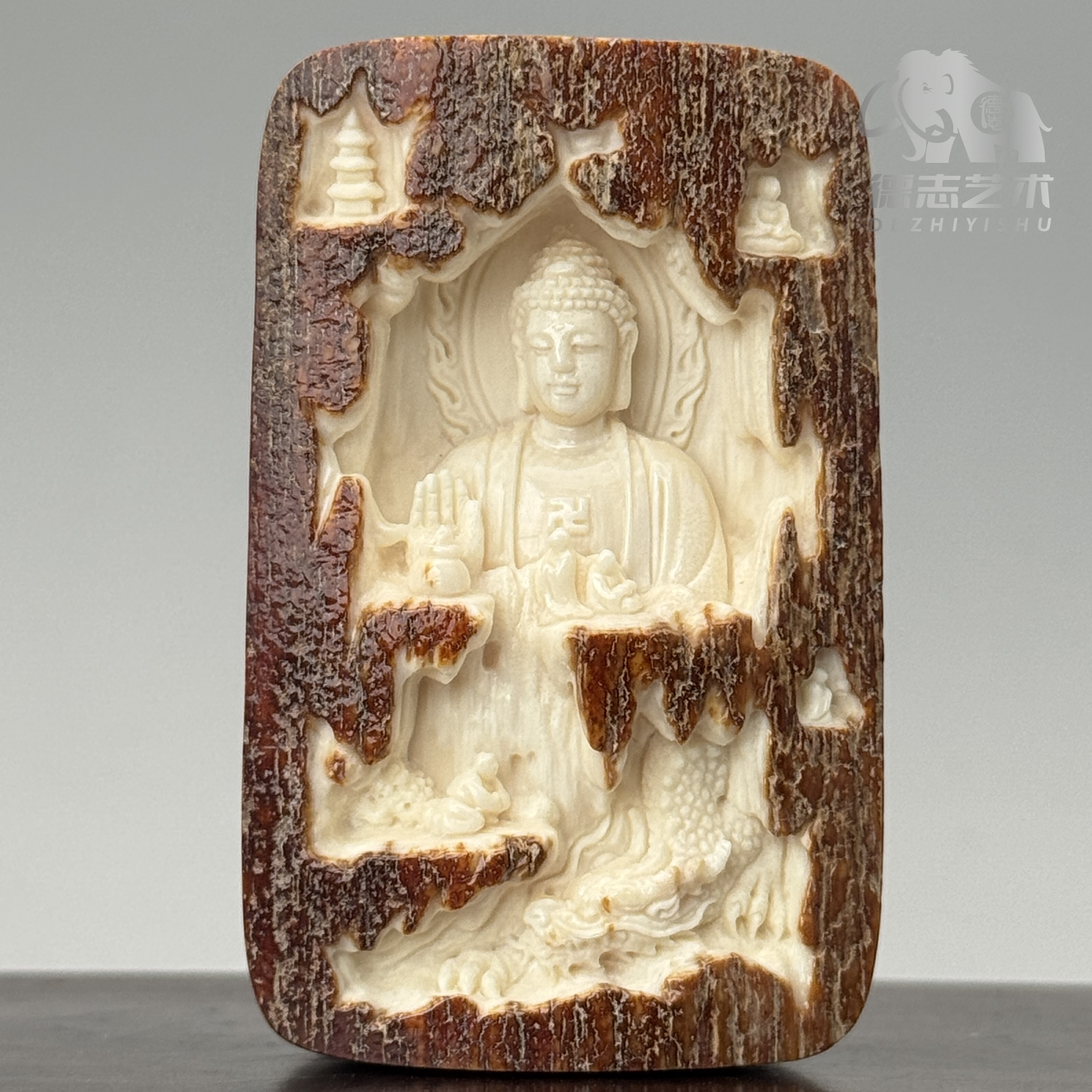 DEZHI/德志【大日如来】大师工62*39*22mm红皮双面猛犸吊坠DZ262