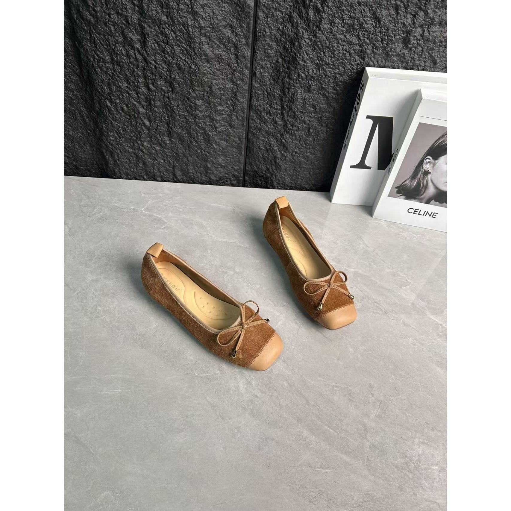 大龙甄选~牛油皮/法式浅口单鞋平底鞋1225-6