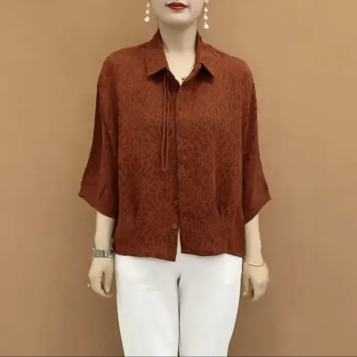  【原单】2025宽松大码妈妈装单排纽扣国潮风翻领衬衫