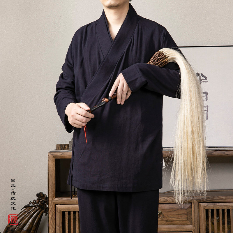 秋冬新款中国风男装棉麻改良汉服新中式道袍禅修服大码男士复古
