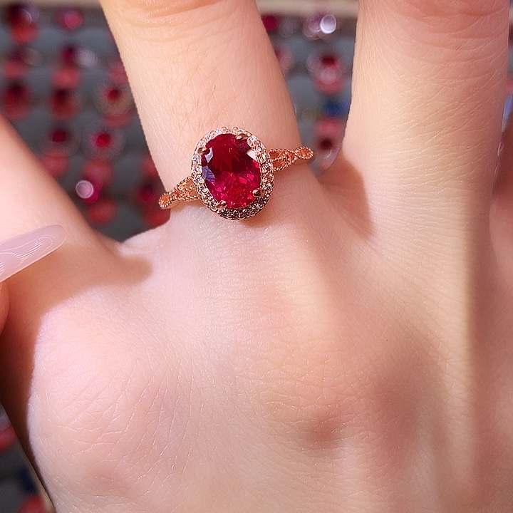 红宝石戒指银S925镶嵌
