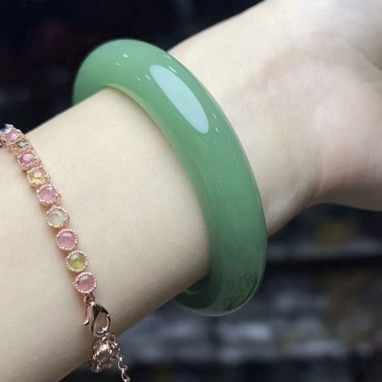 【13-14】鸭蛋青纯天然手镯时尚素款高冰美人镯正圈口平安镯