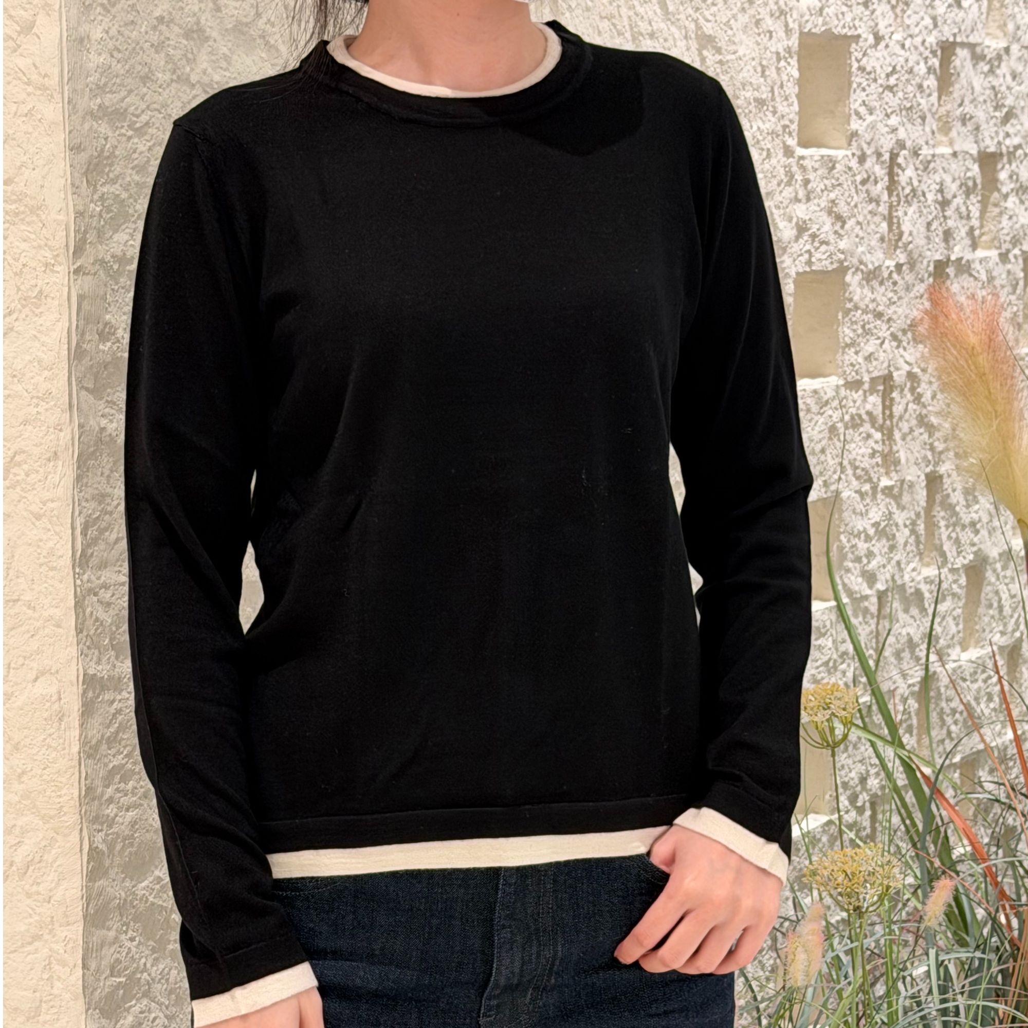 老钱质感：精纺kvss假两件圆领羊绒衫