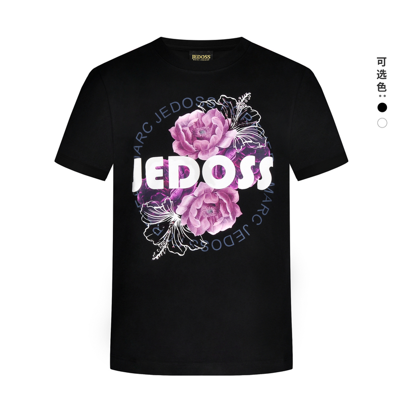 JEDOSS/爵迪斯2025夏季新款男装花卉数码胶印宽松圆领短袖T恤206