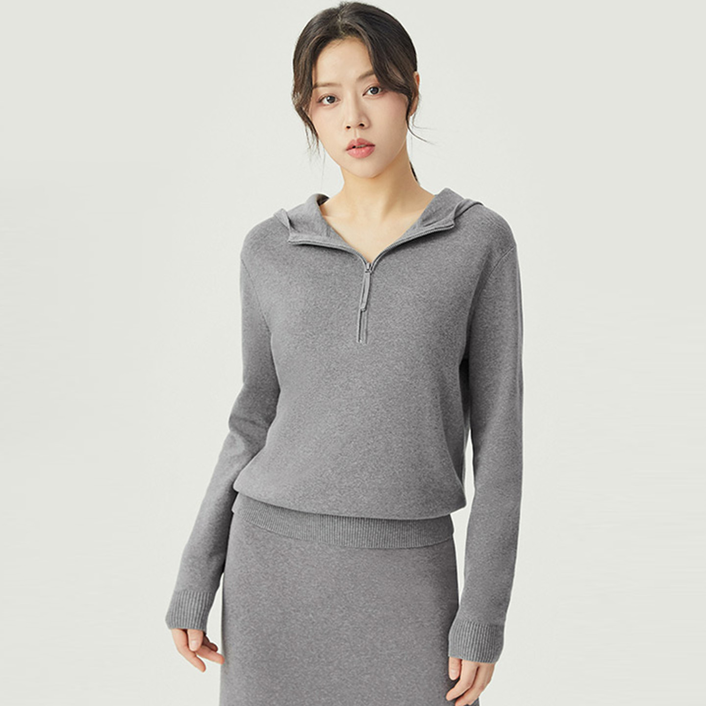 【商场同款】半拉链连帽卫衣百搭休闲气质纯色显瘦针织上衣A301489