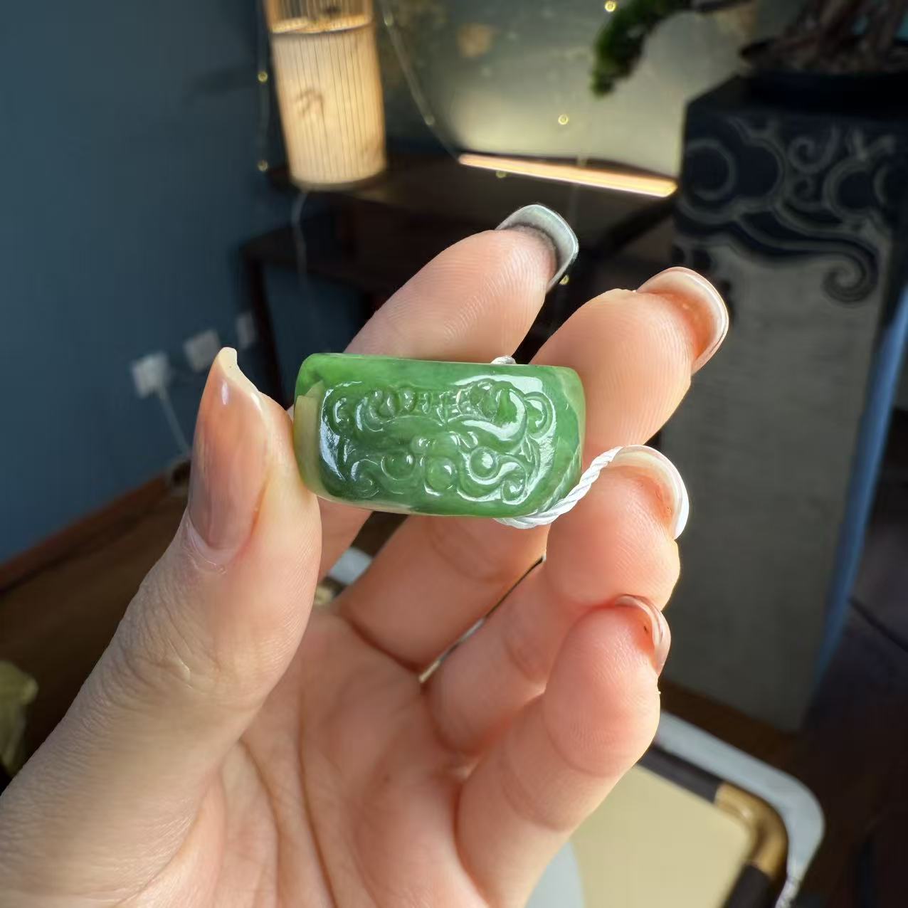 【德巧家】和田玉碧玉貔貅戒圈