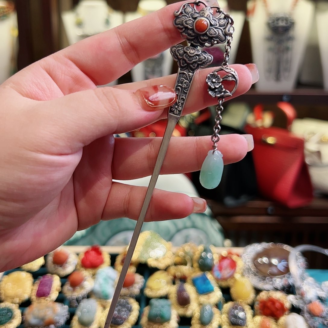 翡翠发簪未镶嵌古风