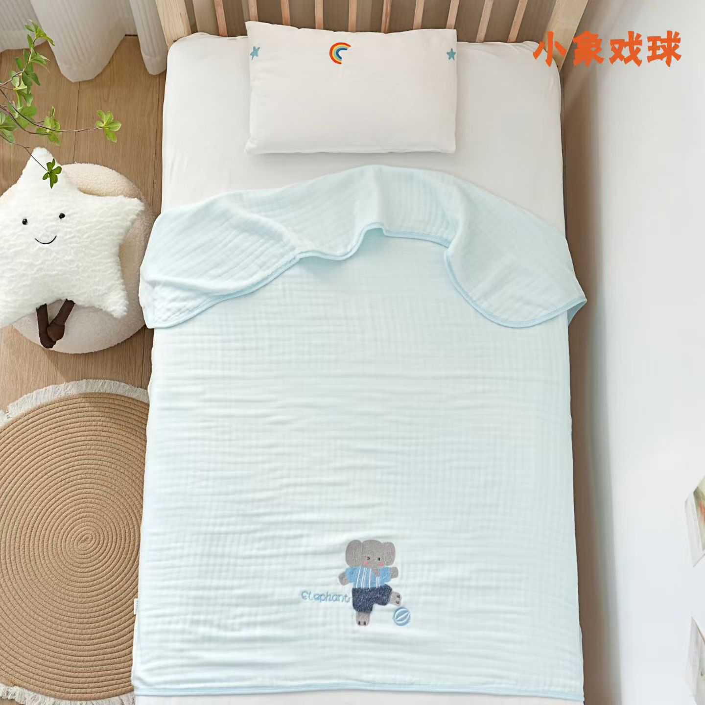 爱的进程10A抗菌六层竹棉纱布浴巾超柔新生儿洗澡卡通毛圈绣图案