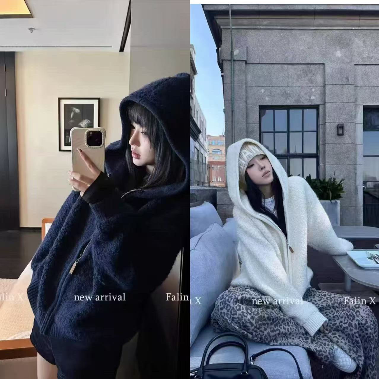 【欧洲站】圈圈毛拉毛拉链开衫
