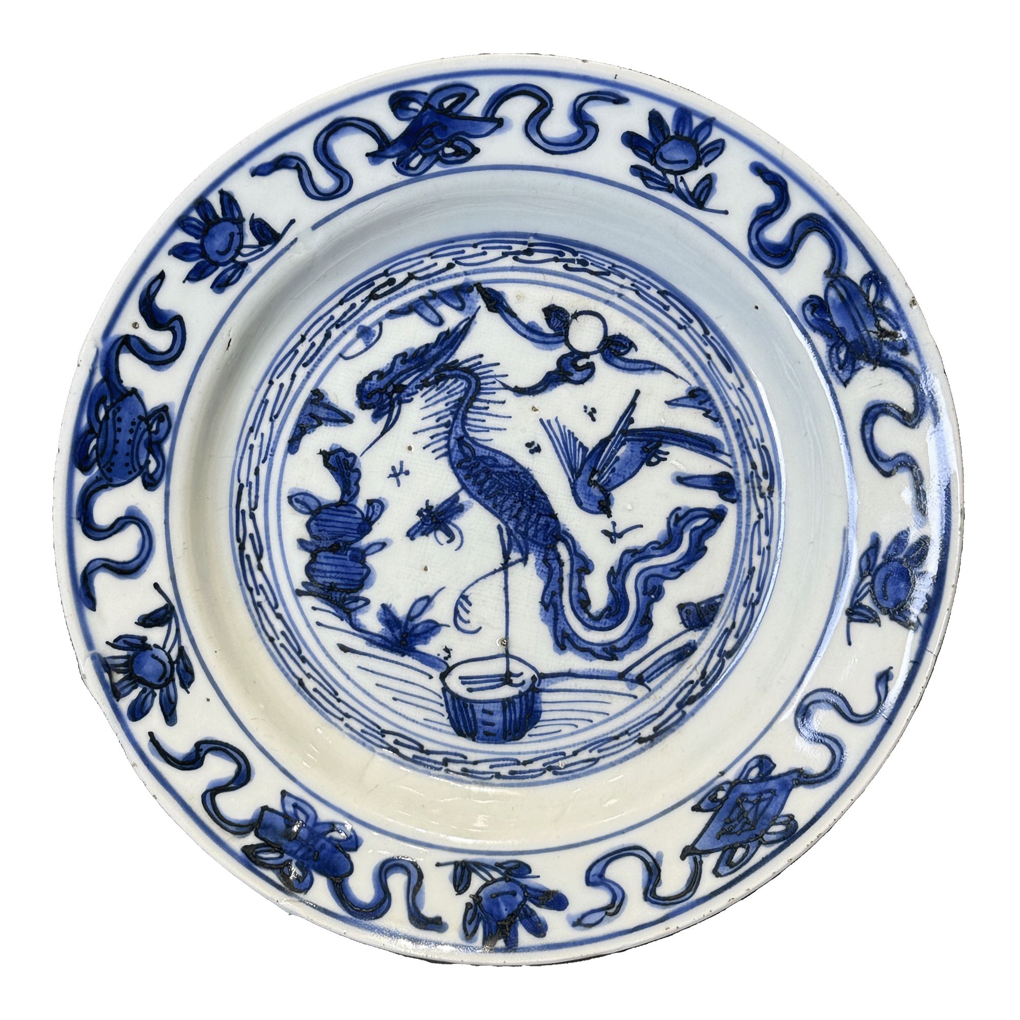 25011812t青花丹凤朝阳花卉纹盘