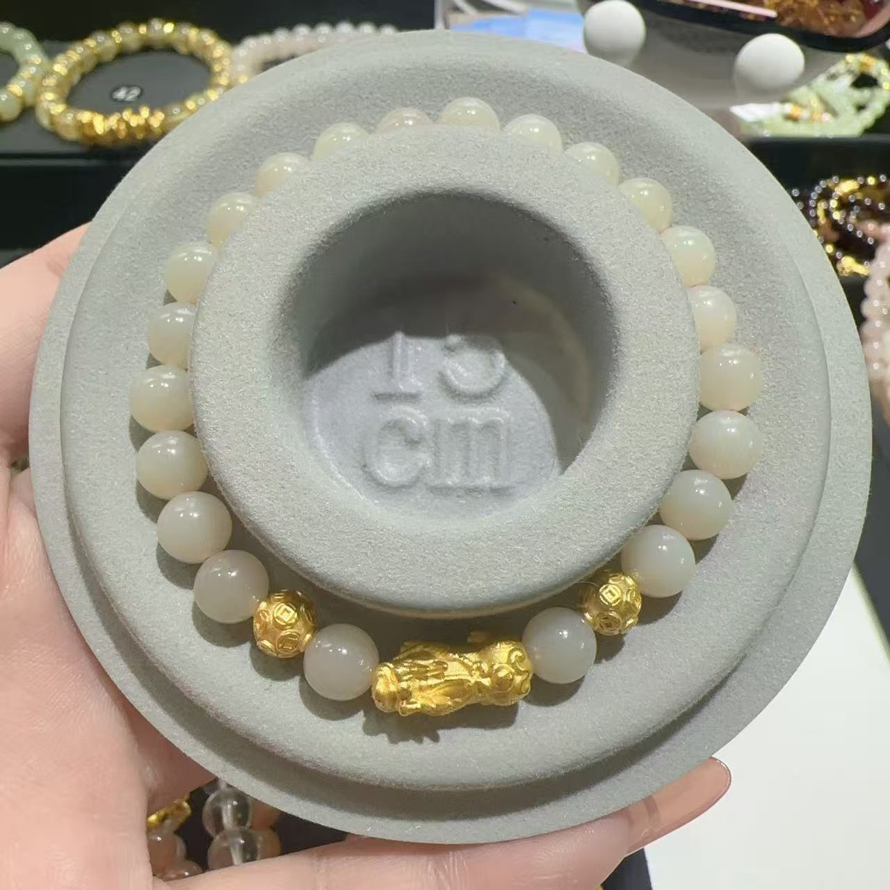 天然和田玉藕粉足金999小貔貅转运珠女款七夕情人节礼物