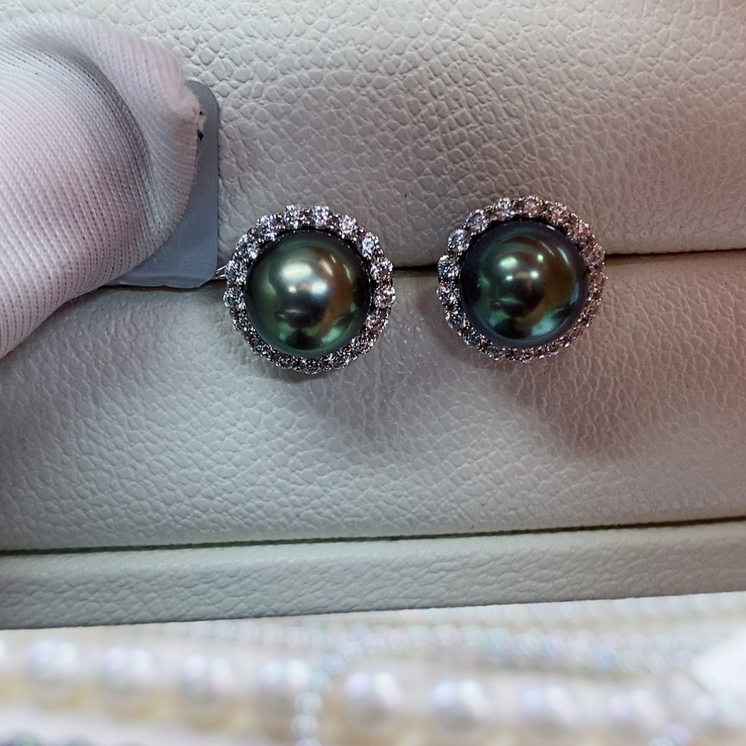 银S925镶嵌耳饰海水珍珠9-10