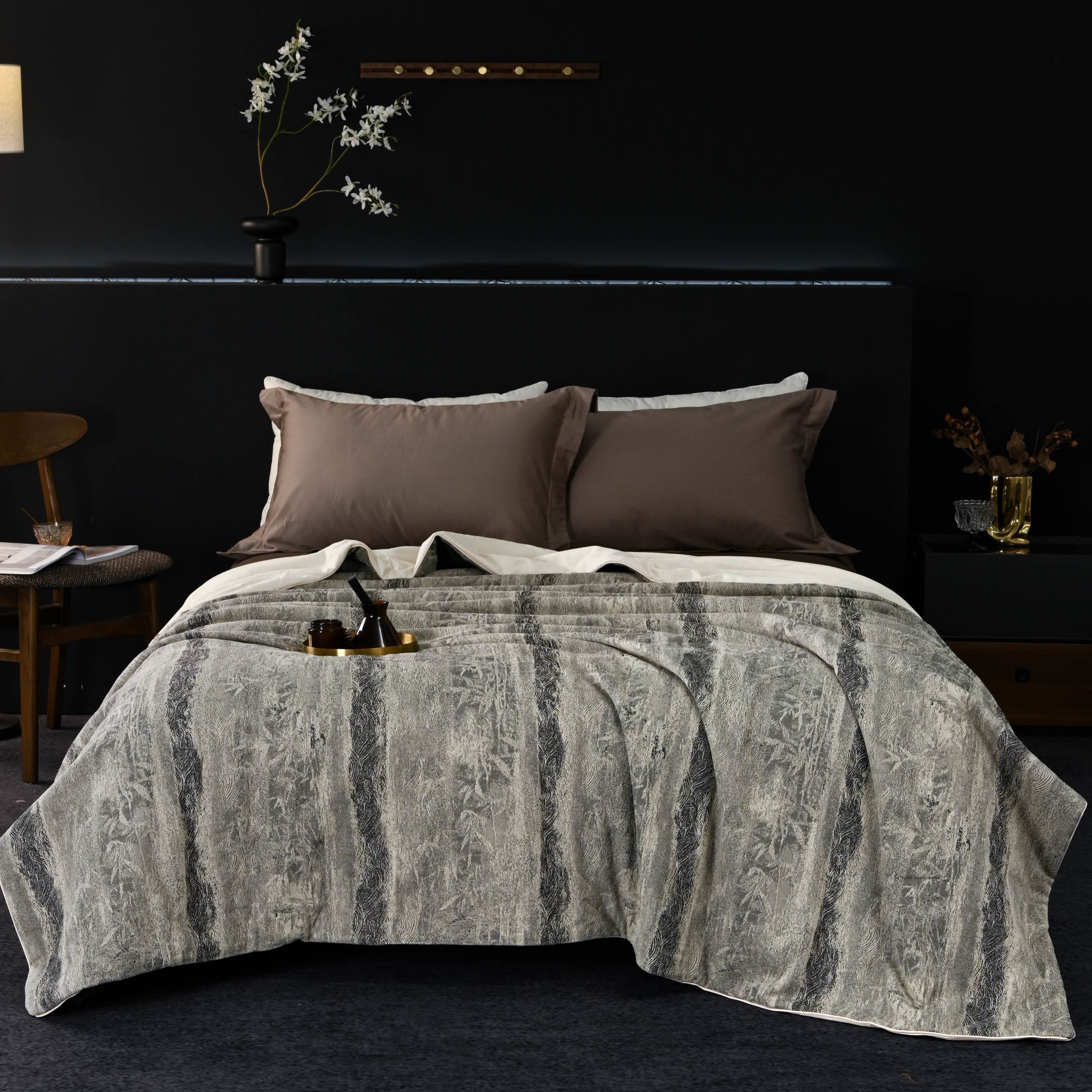 和风灰调棉麻被-超柔舒适亲肤透气轻奢款提花被