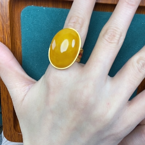 蜜蜡戒指银S925镶嵌戒指