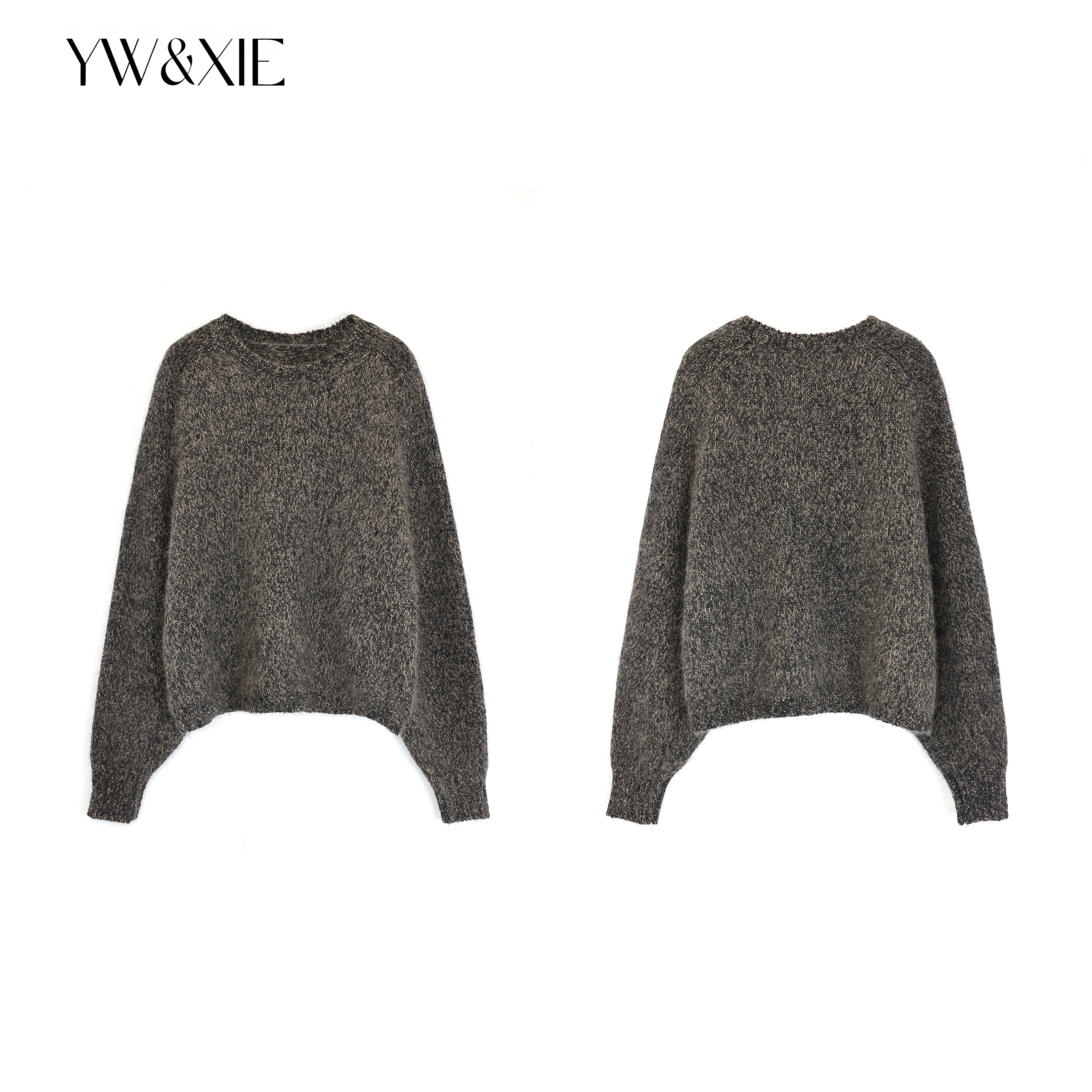 YW&XIE<8231> 羊驼毛 针织毛衣复古休闲风毛茸茸圆领毛衣