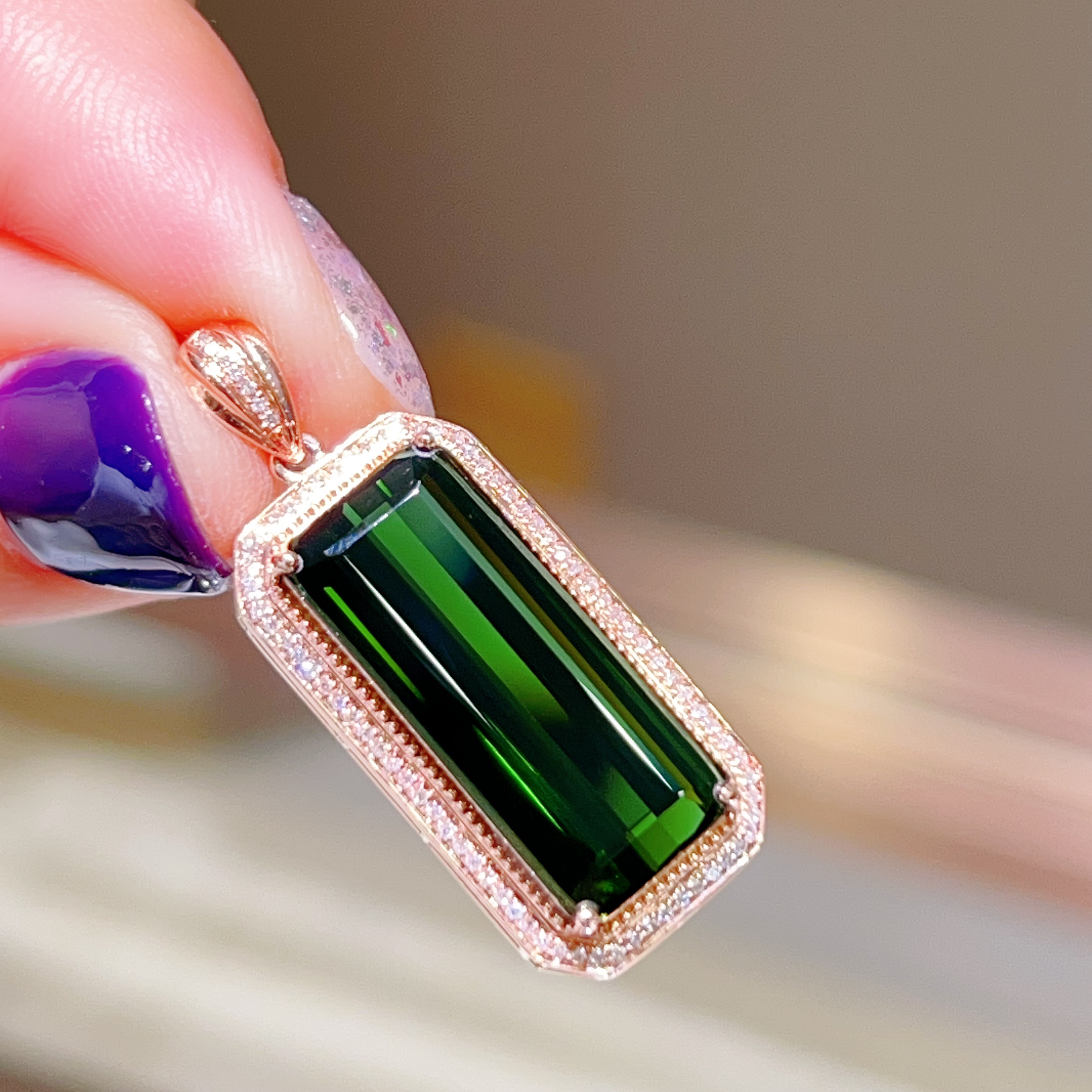 7.89ct 18k玫瑰金碧玺吊坠 4860