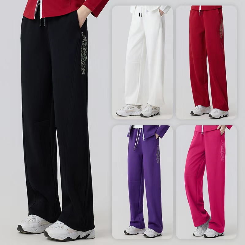 26新款//女士精品字母烫钻运动休闲时尚高腰直筒阔腿裤