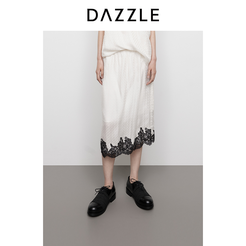DAZZLE 地素半裙2025年春季新款白色提花蕾丝边半裙2J1S315