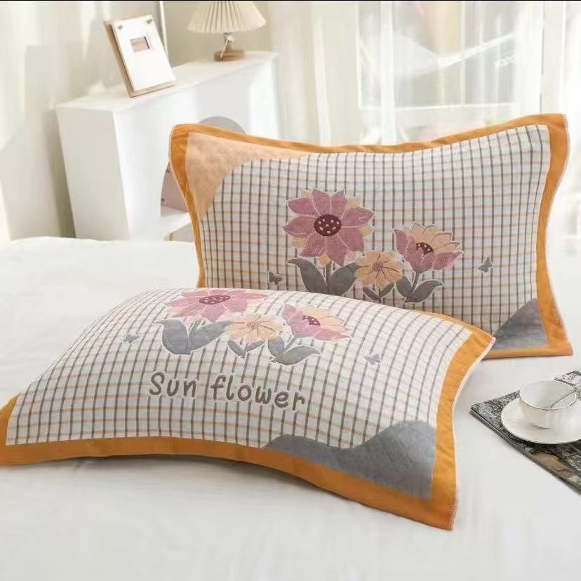 一对)好运之向日葵棉纱枕巾52*78cm