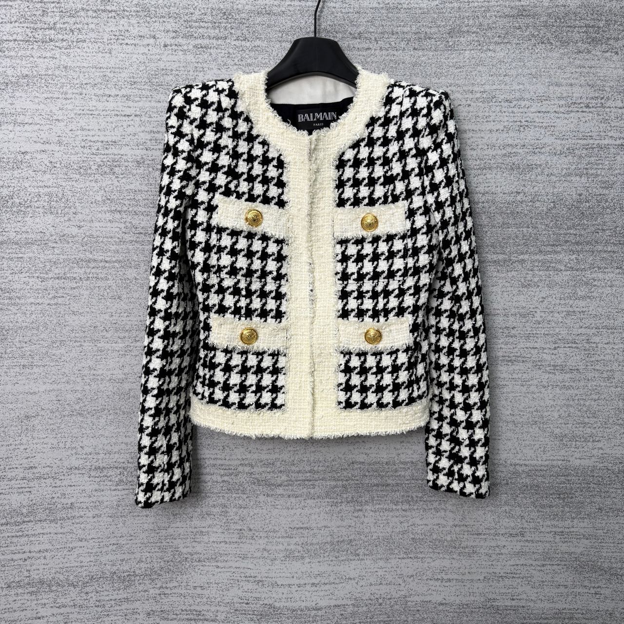 99新 BALMAIN/巴尔曼 A100205/千鸟格粗花呢外套/38码