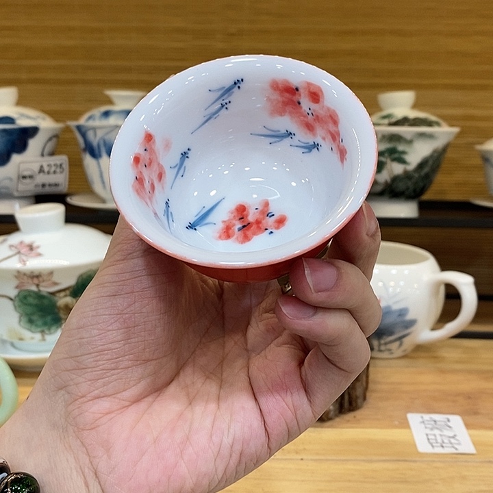 手绘龙船花压手杯85 瑕疵福利款