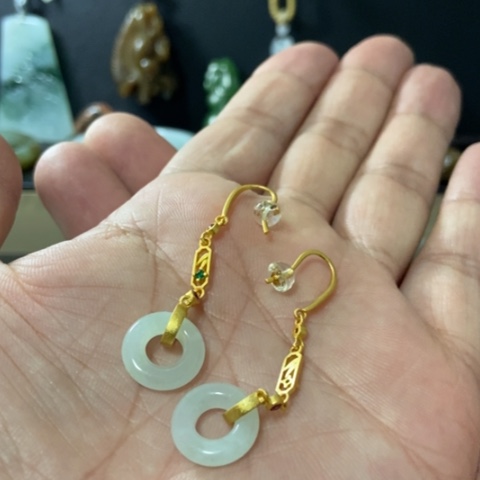 翡翠耳饰银S925镶嵌好看
