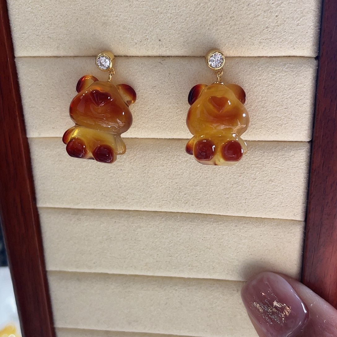 琥珀银S925镶嵌耳饰原创