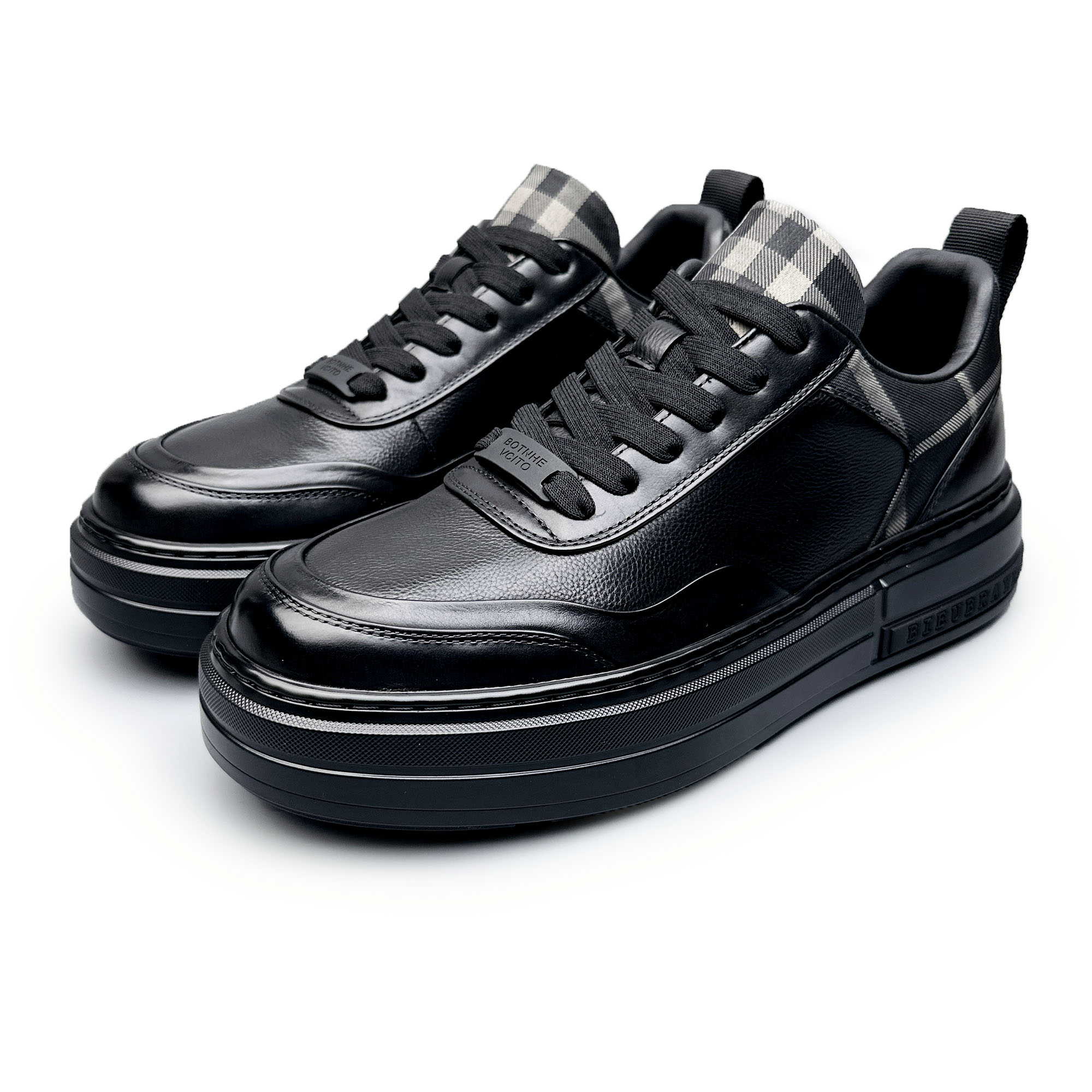 BIEUBRAYR/【有单有棉】胎牛皮格子布休闲商务时尚百搭男鞋舒适