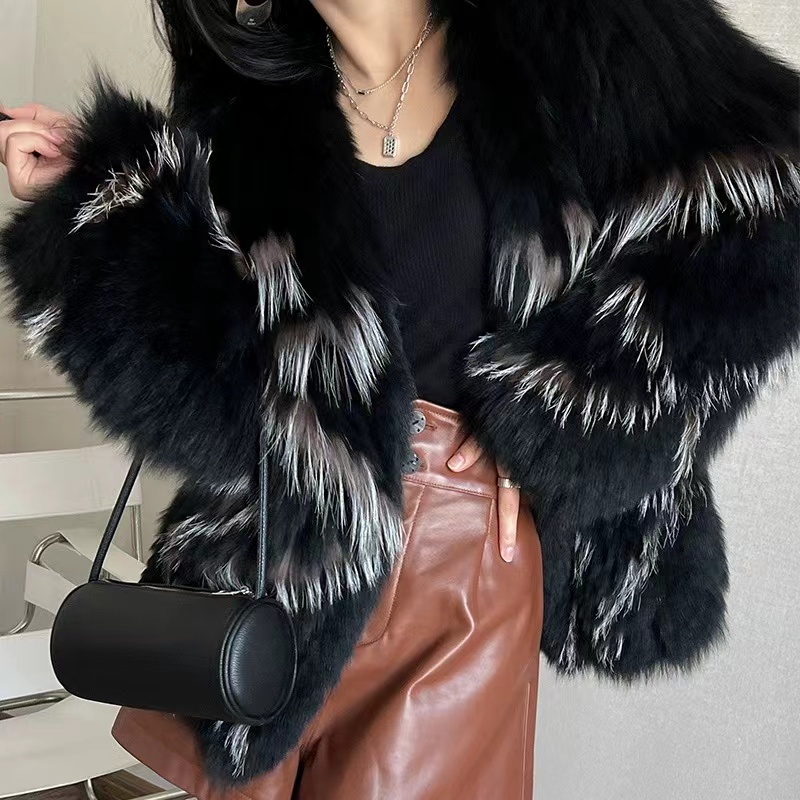 2025新款进口狐狸毛双面编织皮草外套女银狐撞色花纹加密显瘦时尚