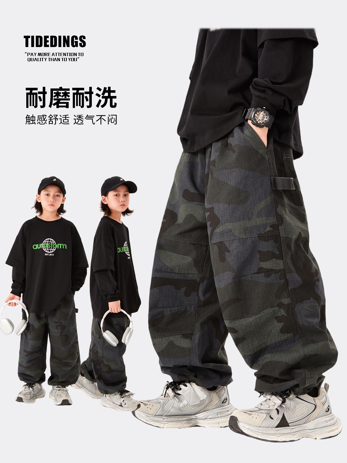 男童韩版纯棉迷彩休闲裤2025秋款童装工装裤潮牌中大童宽松裤子