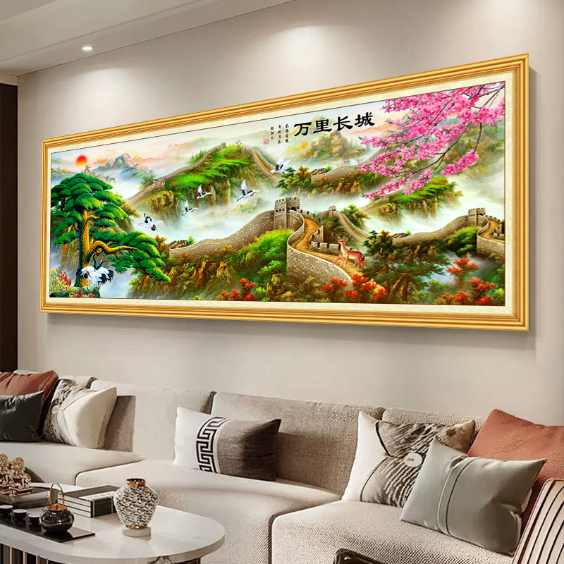 客厅装饰画沙发贴画长城海报自粘贴国画墙贴纸