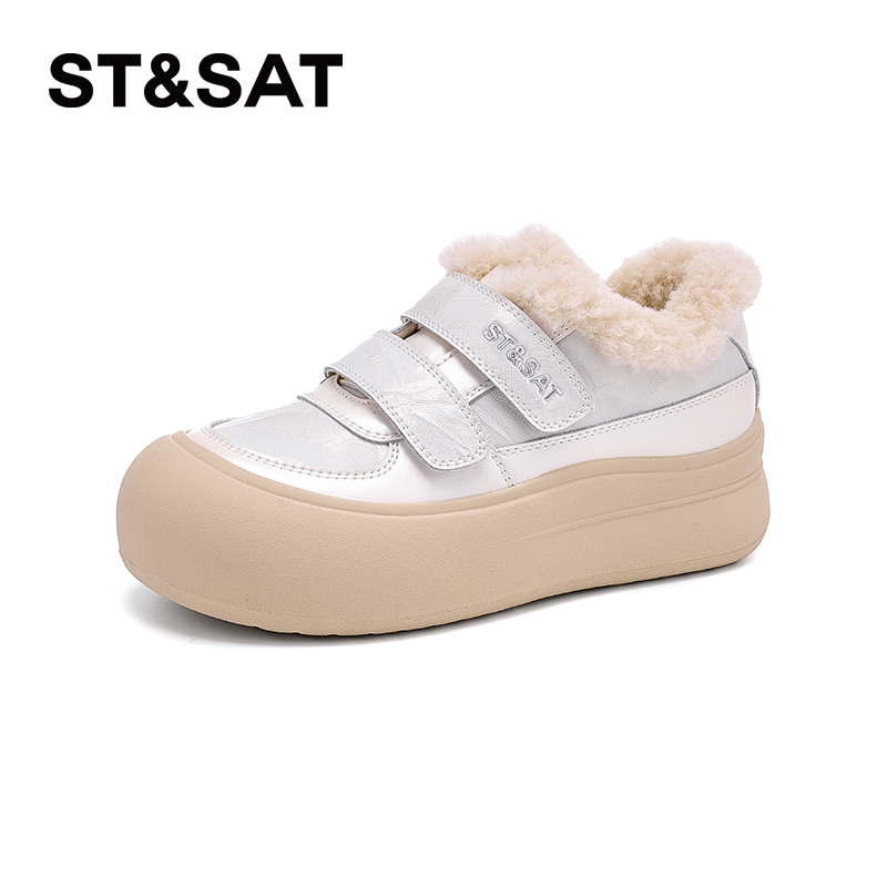星期六厚底休闲毛毛鞋女款2025冬季新款圆头百搭加绒保暖运动板鞋