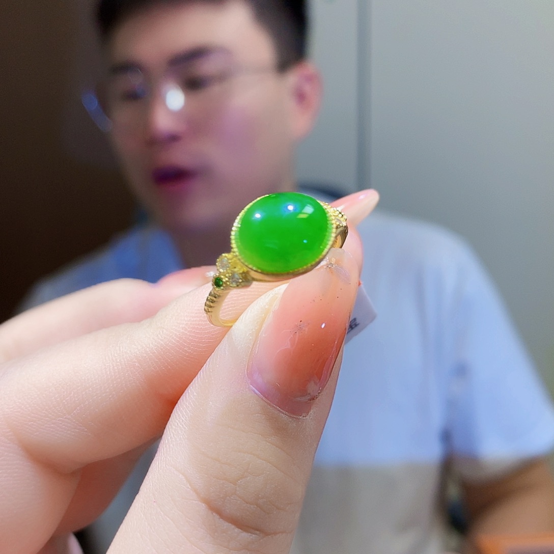 银S925镀金镶嵌戒指和田玉（碧玉）