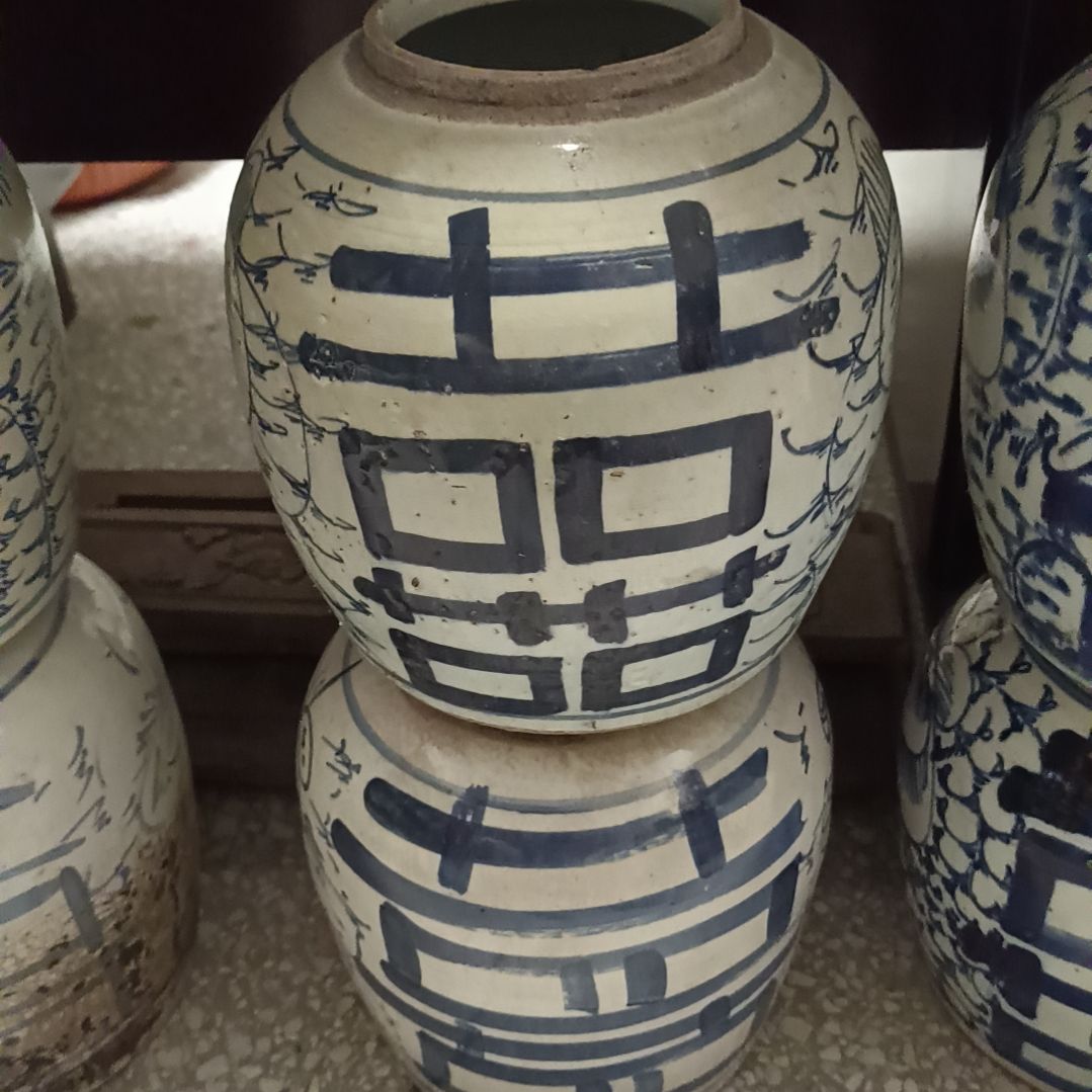 摆件双双双喜临门罐罐摆件青花