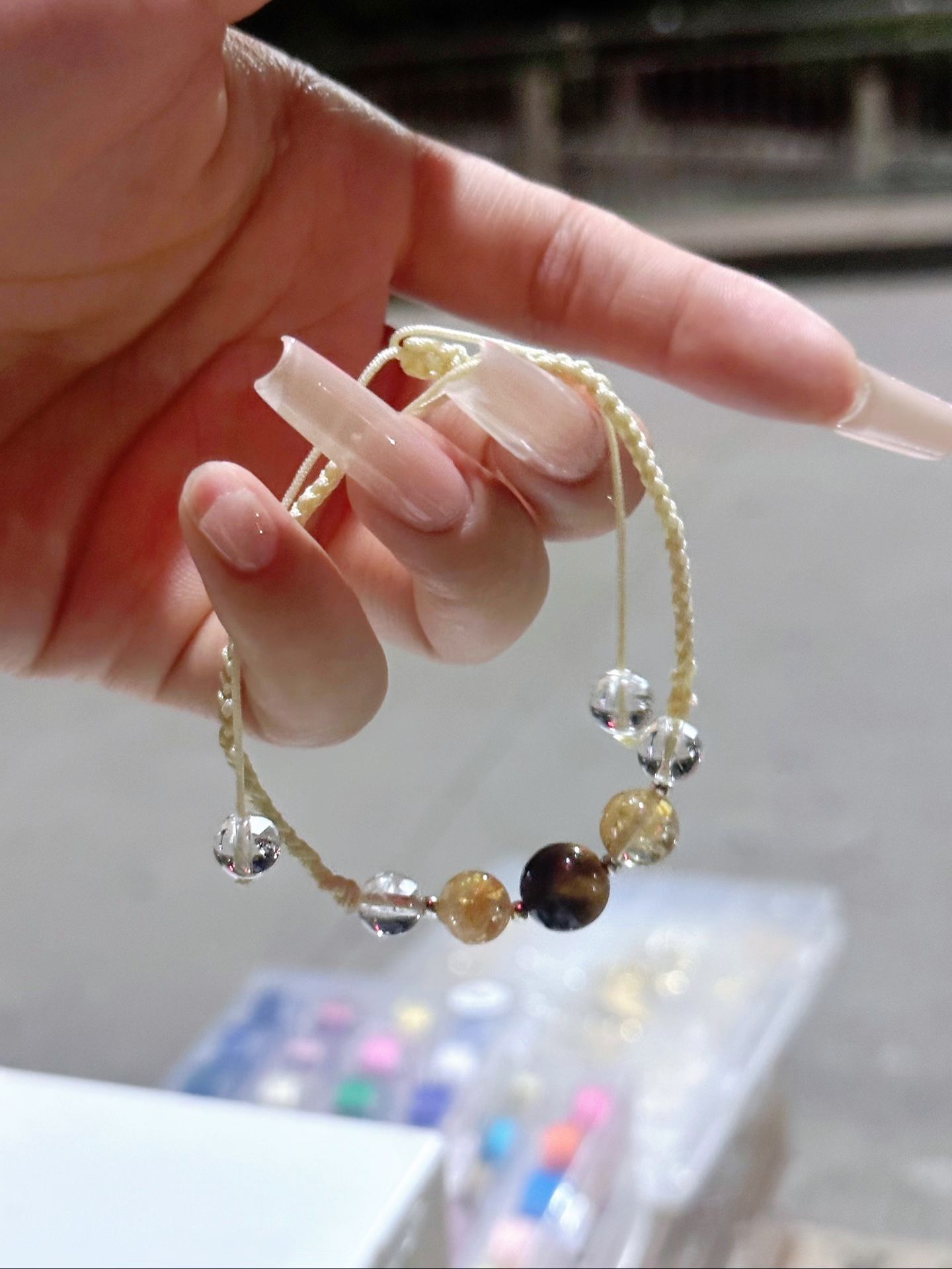 简单御姐风编绳手链可替换珠子和绳子颜色手工制作