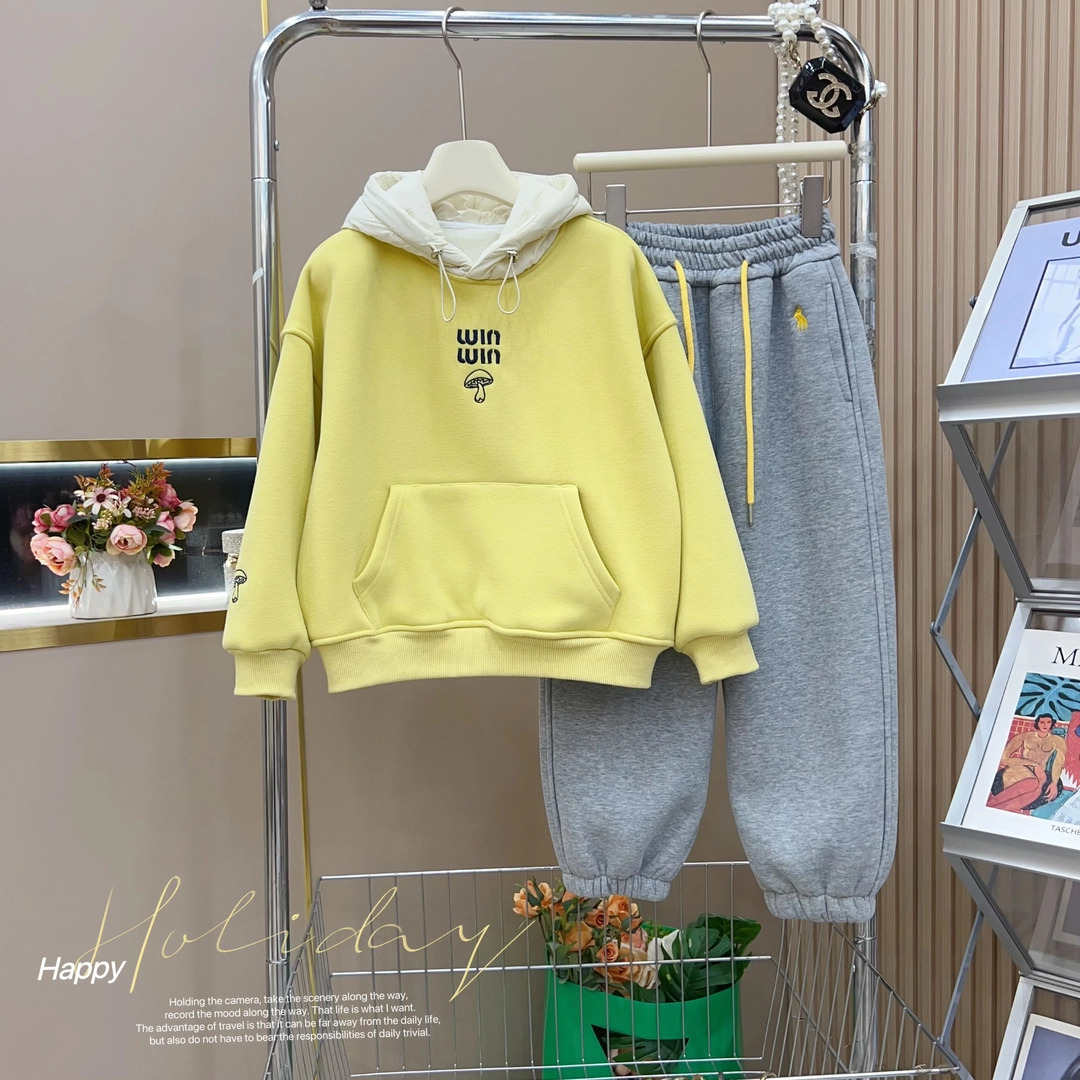 TXG女童2024秋冬季新款韩版洋气加绒卫衣+休闲加绒卫裤套装-9661