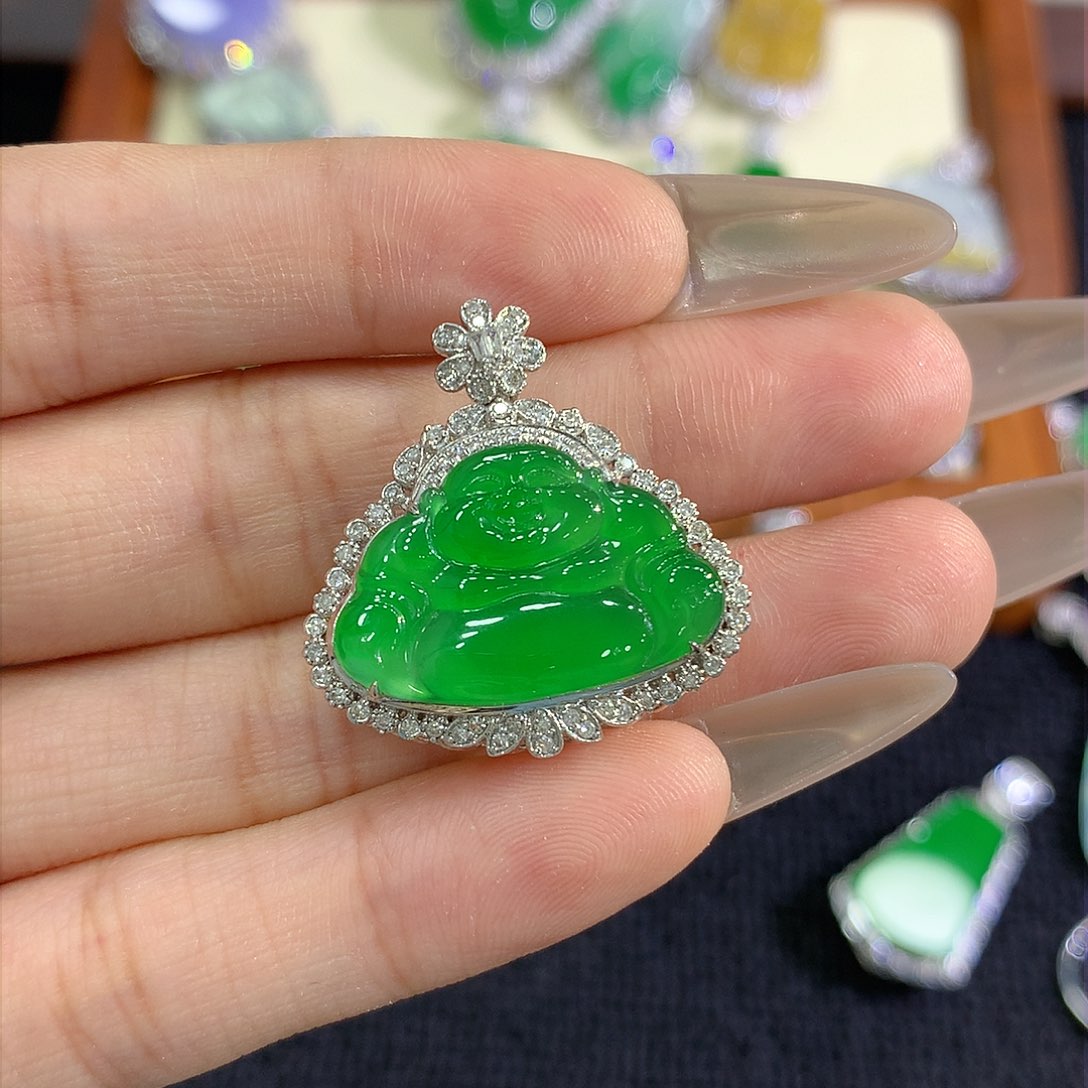 【闪购商品】翡翠18K金镶嵌吊坠(不含链)潮****）佛公